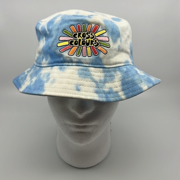 Cross Colours Sunshine Logo Bleached Tie Dye Cloud 90sY2K Embroidered Bucket Hat - Picture 3 of 13